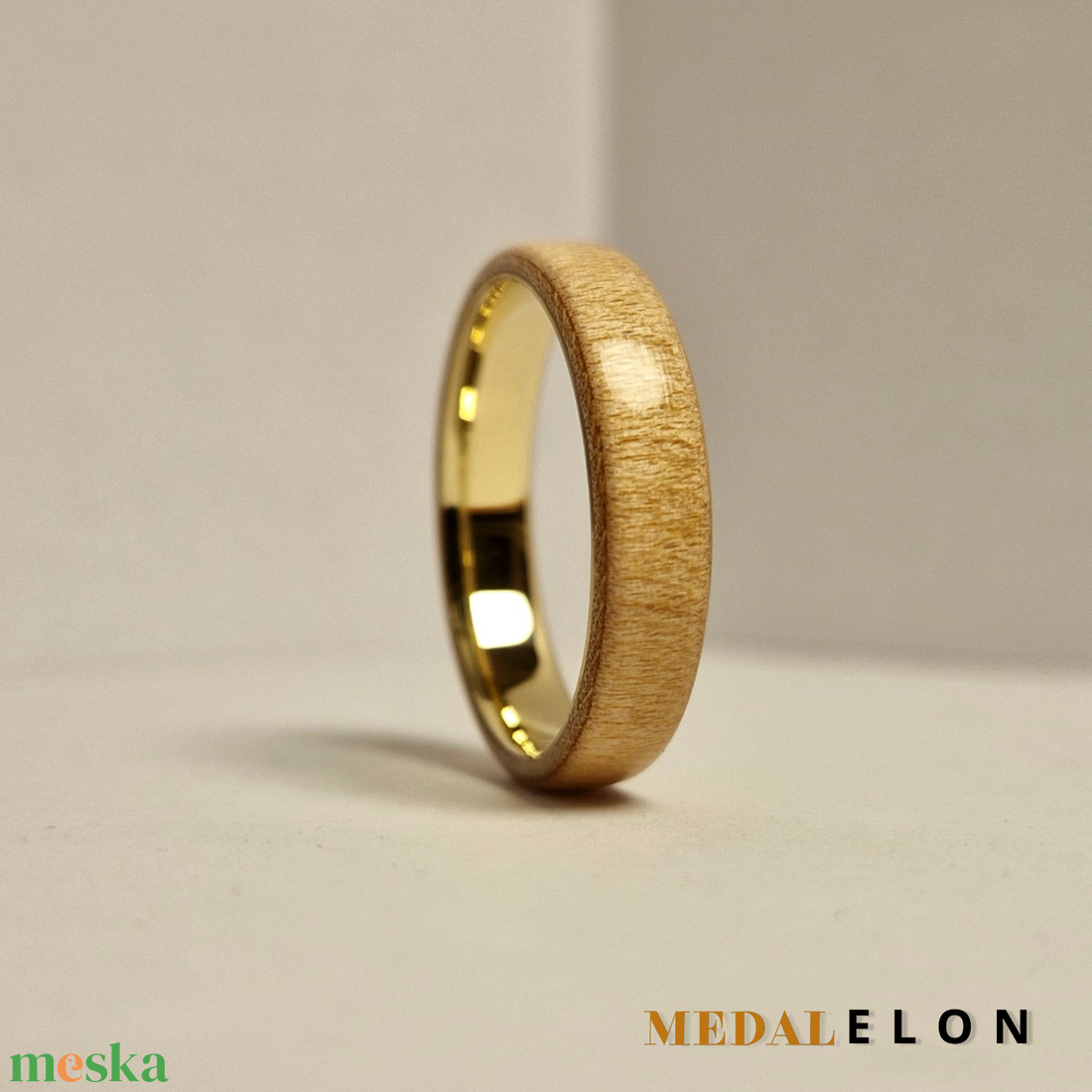 Sárgaréz és kőris fa gyűrű - ékszer - gyűrű - kerek gyűrű - Meska.hu