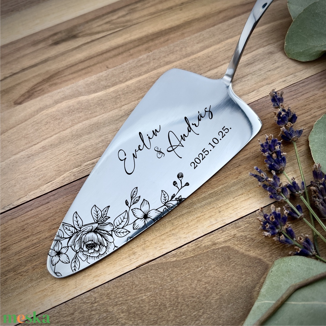 ÚJDONSÁG!-Gravírozott tortalapát tetszőleges szöveggel - otthon & életmód - konyhafelszerelés, tálalás - tálalás - kanál & villa - Meska.hu