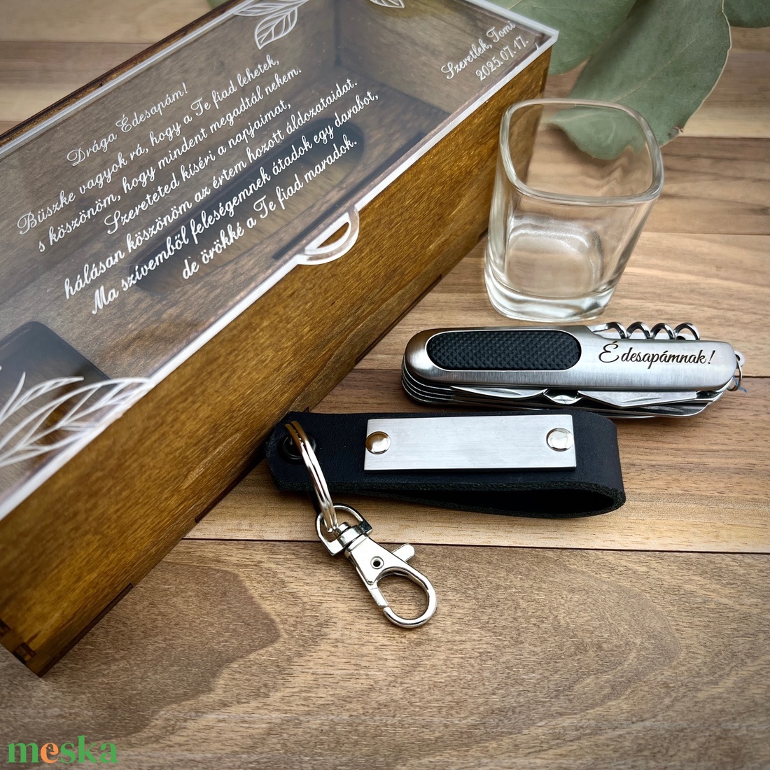 Ajándék szett díszdobozban leveles grafikával - esküvő - emlék & ajándék - szülőköszöntő ajándék - Meska.hu