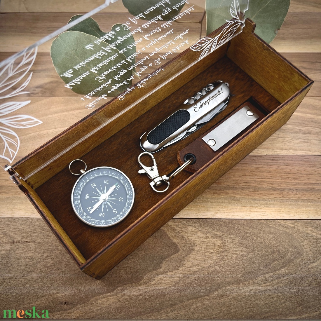 Ajándék szett díszdobozban leveles grafikával - esküvő - emlék & ajándék - szülőköszöntő ajándék - Meska.hu