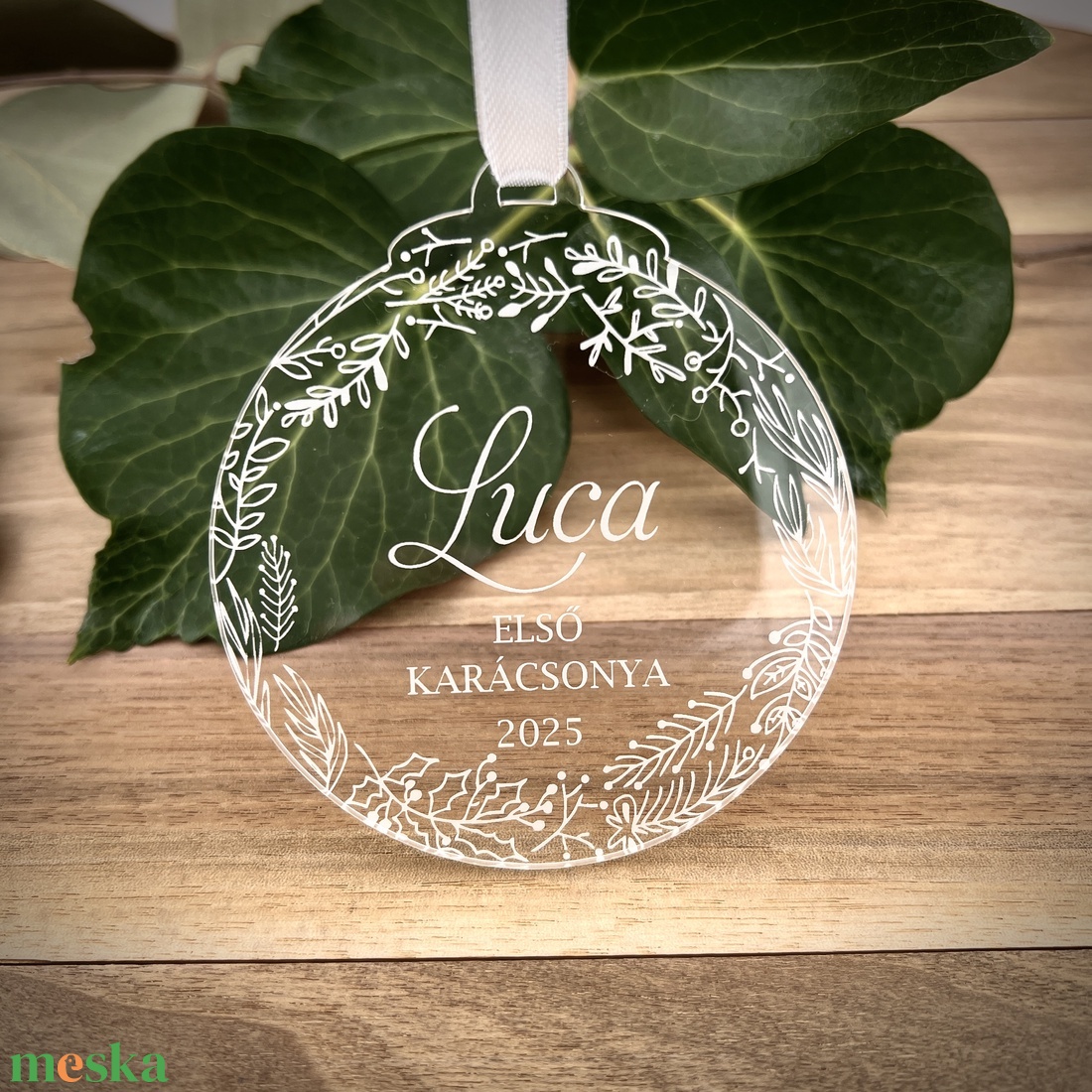 Akril karácsonyfadísz tetszőleges szöveggel gravírozva - karácsony - karácsonyi lakásdekoráció - karácsonyfadíszek - Meska.hu