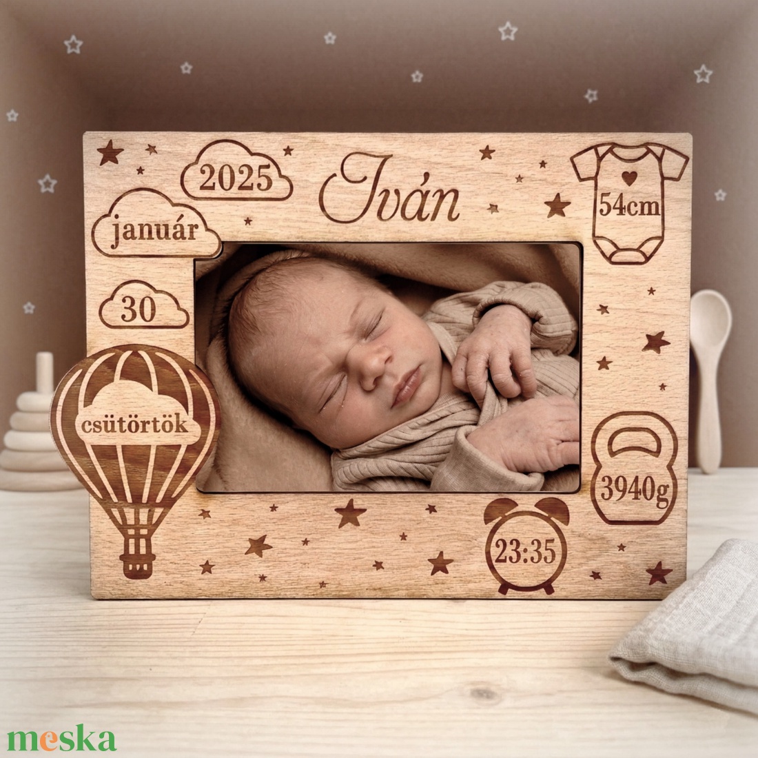 Fotókeret, képkeret babáknak születési adatokkal - baba - mama - babaszoba dekoráció - babaszoba kép - Meska.hu