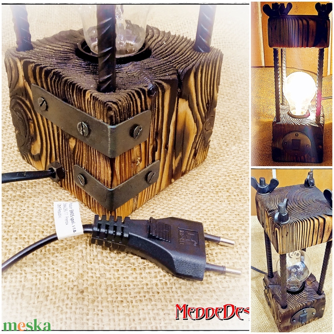 Loft/Industrial típusú asztali hangulatlámpa fából és fémből - otthon & lakás - lámpa - hangulatlámpa - Meska.hu