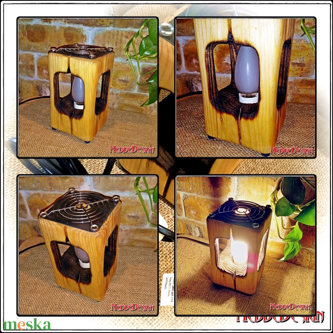 Loft/Industrial típusú kicsi asztali hangulatlámpa fából és fémből - otthon & lakás - lámpa - hangulatlámpa - Meska.hu