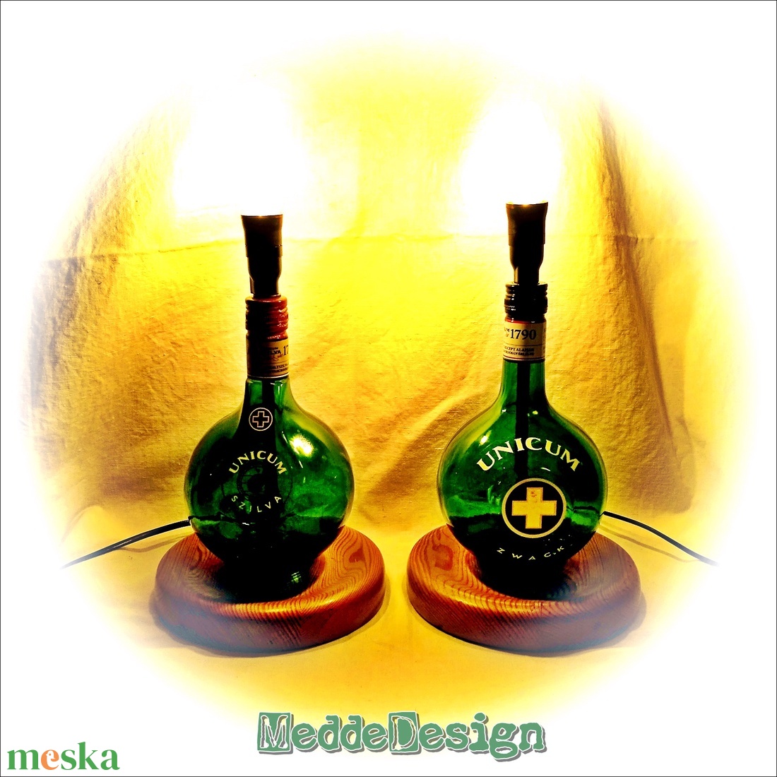 Retro Unicum Fan típusú éjjeli hangulatlámpa pár fából és üvegből - otthon & lakás - lámpa - hangulatlámpa - Meska.hu