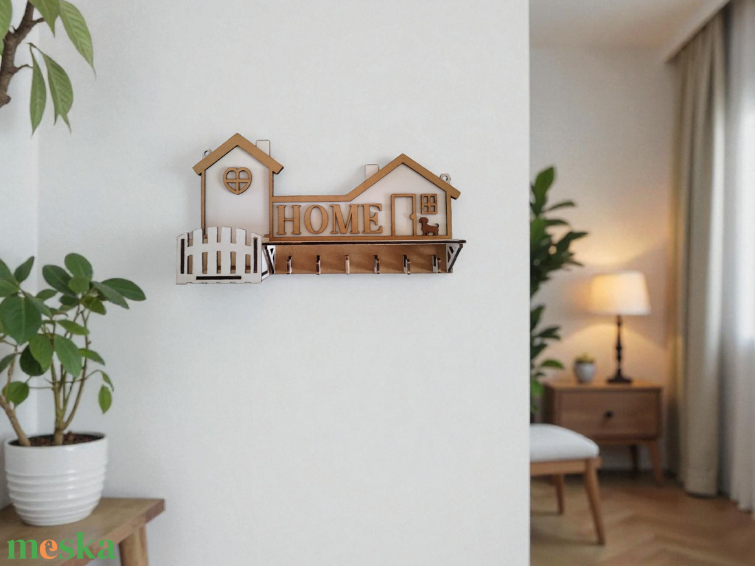 Ház alakú fali kulcstartó -HOME felirattal  - otthon & életmód - dekoráció - fali és függő dekoráció - fali kulcstartó - Meska.hu