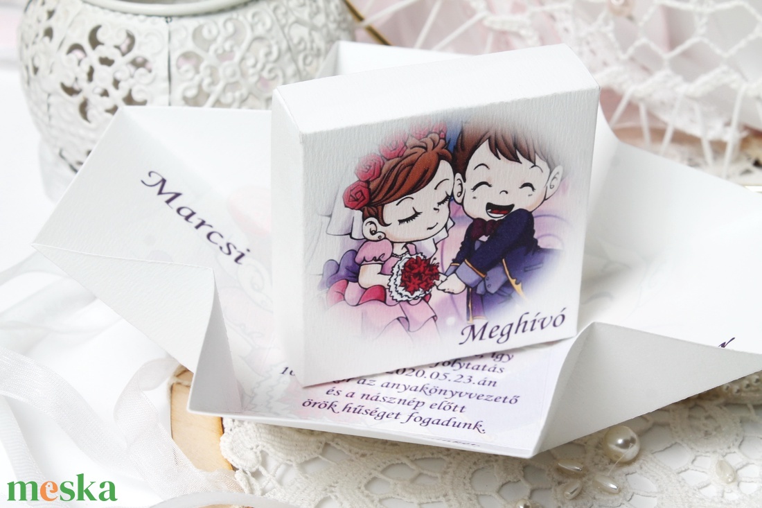 Vidám esküvői meghívó kocka dobozban - esküvő - meghívó & kártya - meghívó - Meska.hu