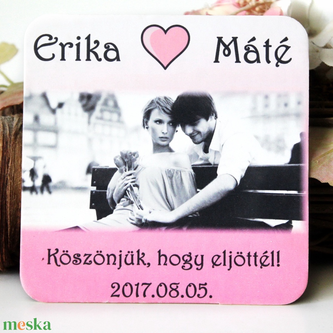 Köszönetajándék söralátét fotóval - esküvő - emlék & ajándék - köszönőajándék - Meska.hu