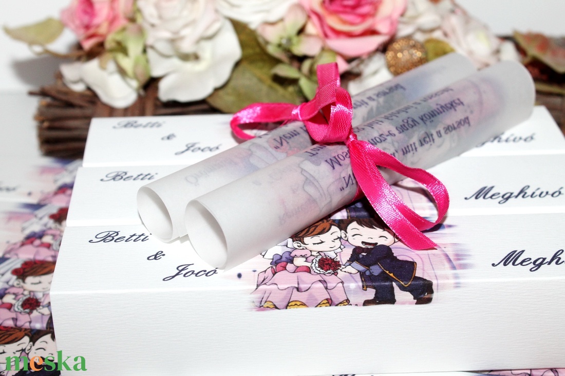 Dobozos esküvői meghívó tekerccsel - esküvő - meghívó & kártya - meghívó - Meska.hu