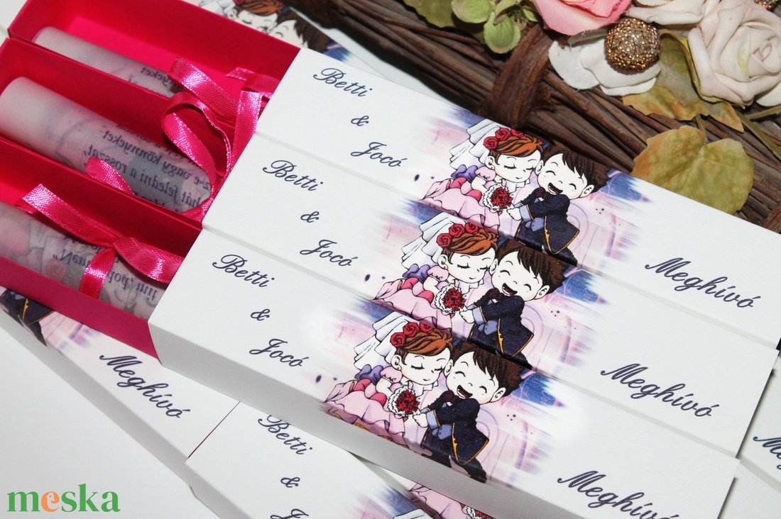 Dobozos esküvői meghívó tekerccsel - esküvő - meghívó & kártya - meghívó - Meska.hu