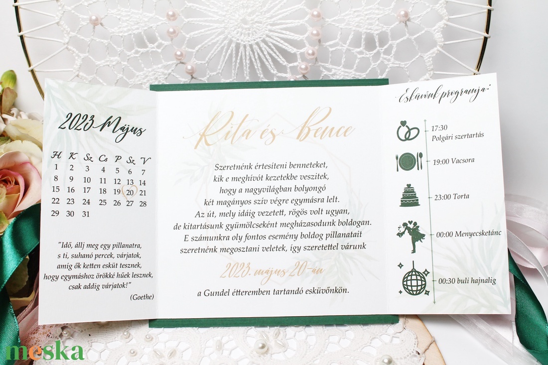 Greenery esküvői meghívó ablakos formátumban - esküvő - meghívó & kártya - meghívó - Meska.hu