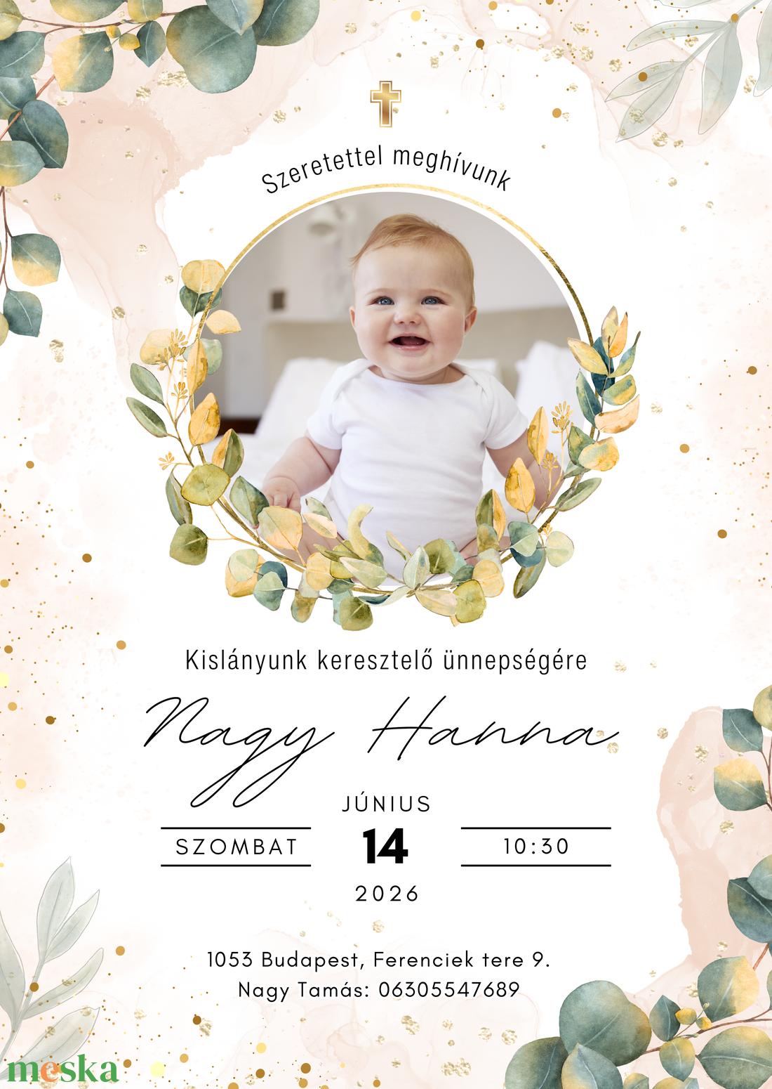 Elegáns Képes Meghívó keresztelőre - baba - mama - keresztelő kellékek - keresztelő meghívó - Meska.hu