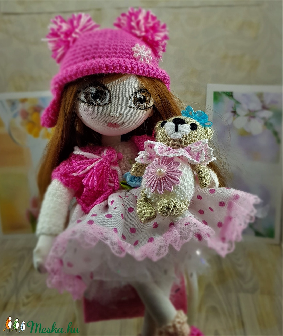 Zsuzsu baba rózsaszín pöttyös szoknyában - játék & sport - baba & babaház - baba - Meska.hu
