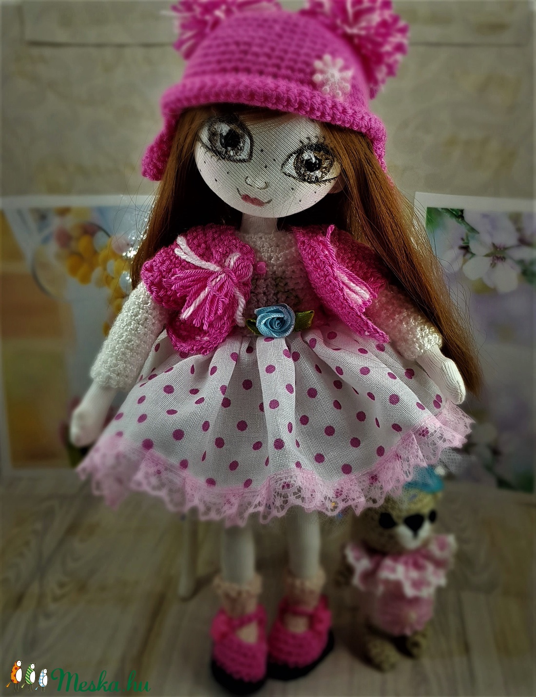 Zsuzsu baba rózsaszín pöttyös szoknyában - játék & sport - baba & babaház - baba - Meska.hu