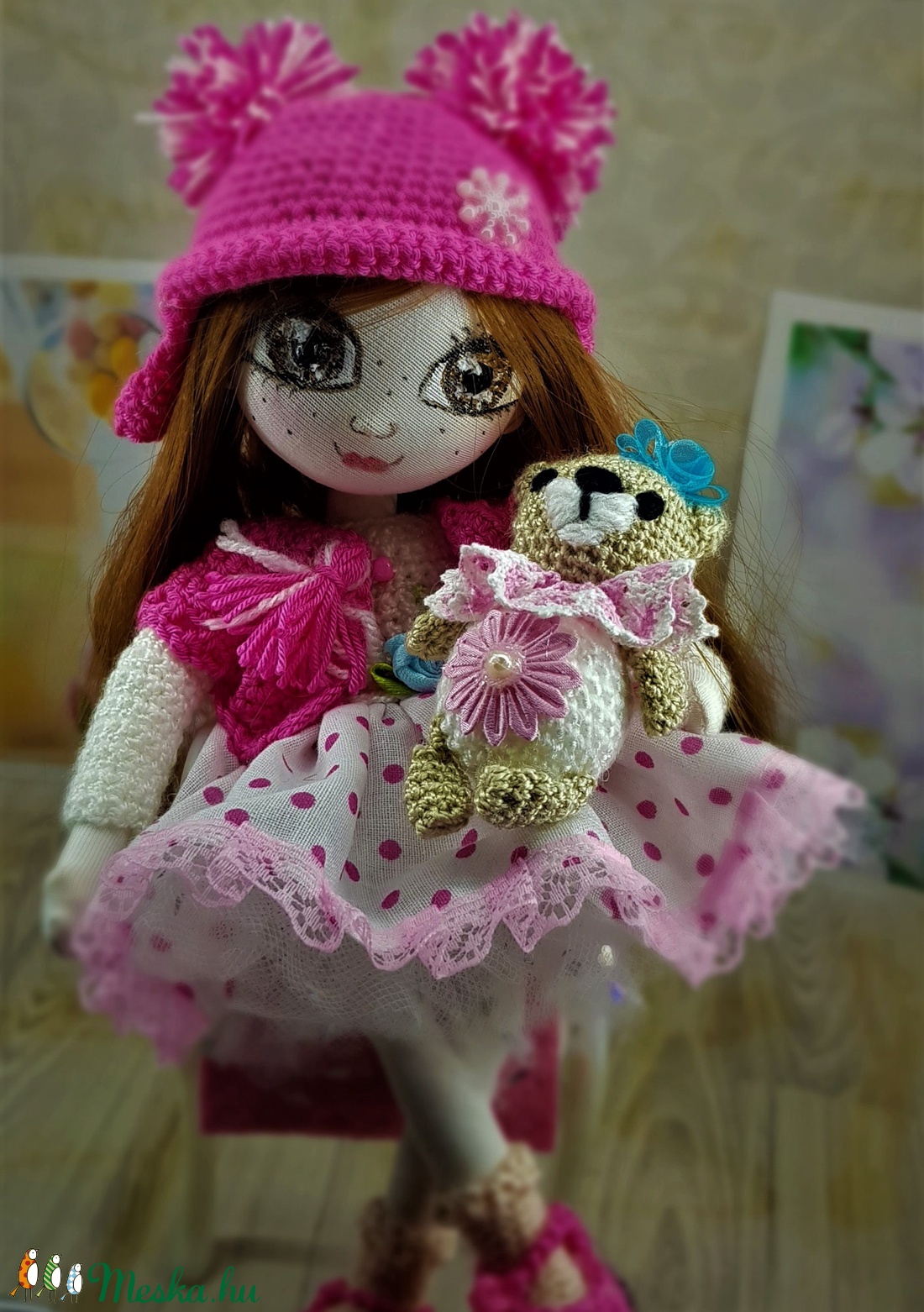 Zsuzsu baba rózsaszín pöttyös szoknyában - játék & sport - baba & babaház - baba - Meska.hu