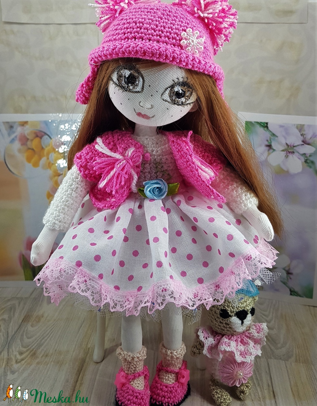 Zsuzsu baba rózsaszín pöttyös szoknyában - játék & sport - baba & babaház - baba - Meska.hu