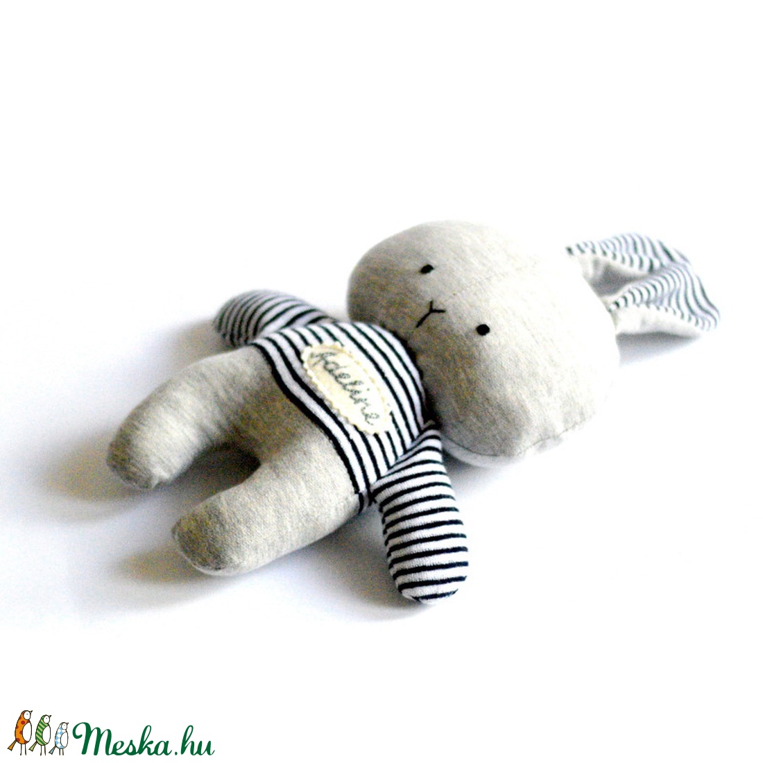 Névre szóló nyúl nyuszi játék játékfigura állatfigura plüss szürke kék fehér csíkos -  - Meska.hu