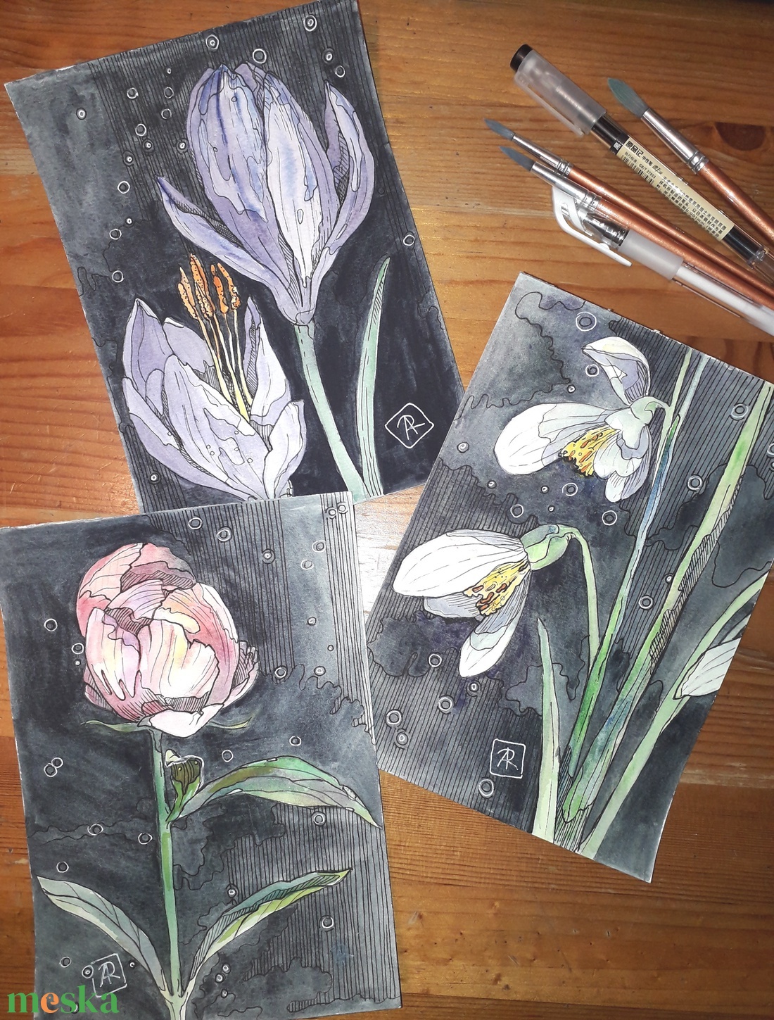 Tavaszi trió. 2026 - művészet - festmény - festmény vegyes technika - Meska.hu