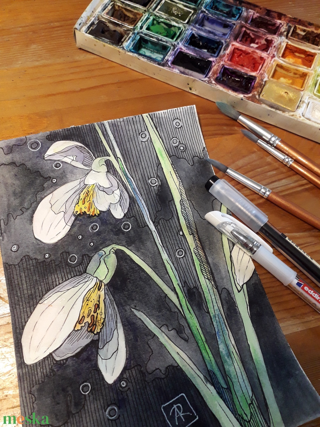 Tavaszi trió. 2026 - művészet - festmény - festmény vegyes technika - Meska.hu