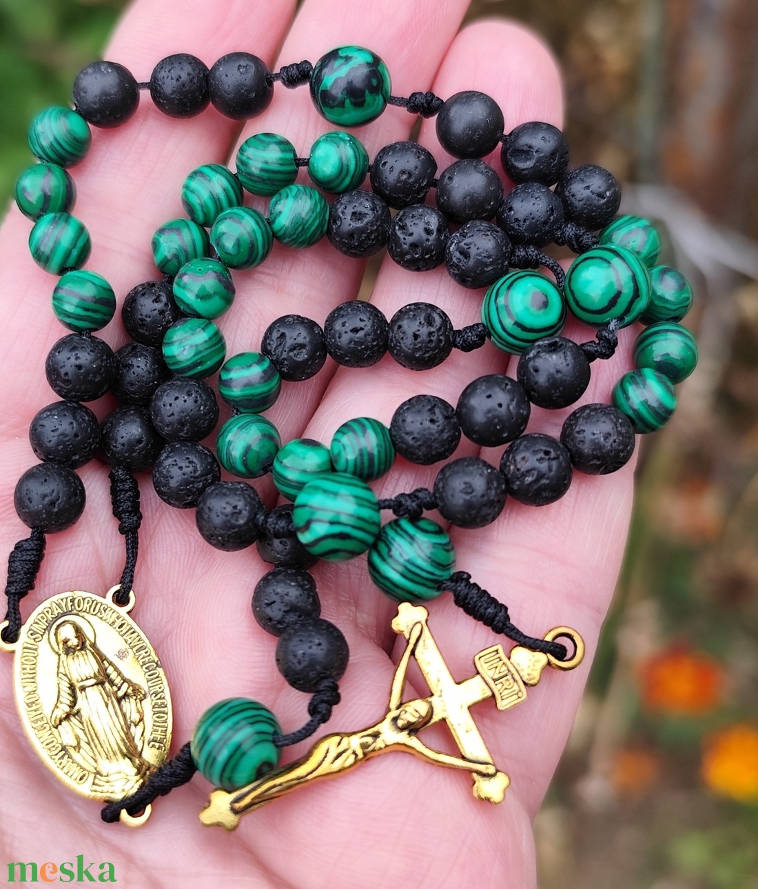 Malachit lávakő rózsafüzér - otthon & életmód - vallás - lánc & füzér - Meska.hu