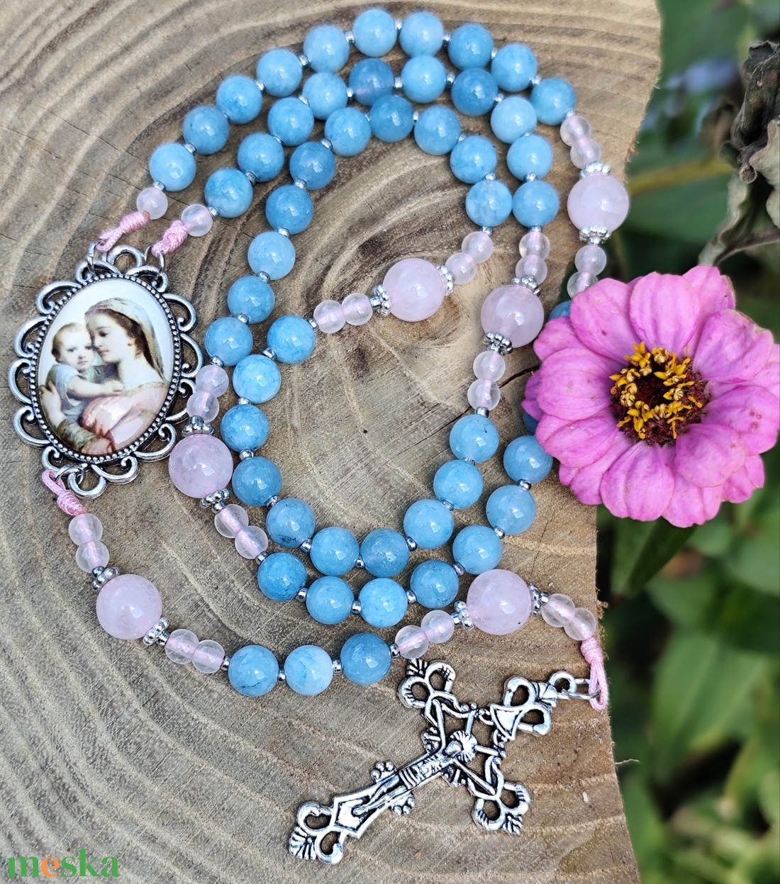 Rózsakvarc és jáde rózsafüzér  - otthon & életmód - vallás - lánc & füzér - Meska.hu