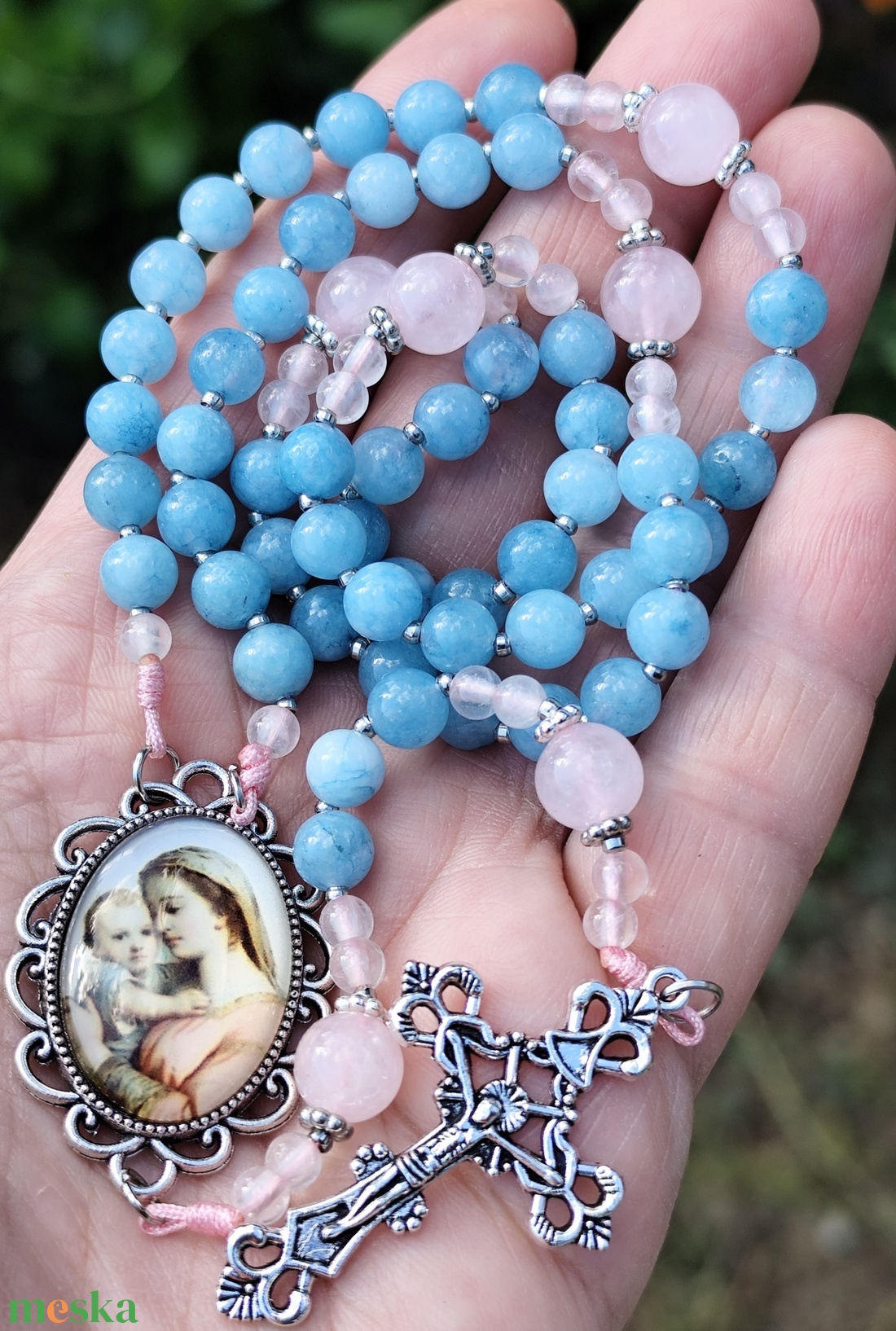 Rózsakvarc és jáde rózsafüzér  - otthon & életmód - vallás - lánc & füzér - Meska.hu