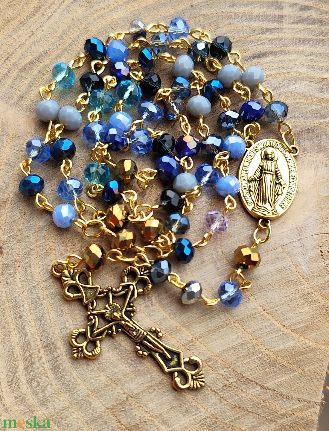 Kék és arany rózsafüzér - otthon & életmód - vallás - lánc & füzér - Meska.hu