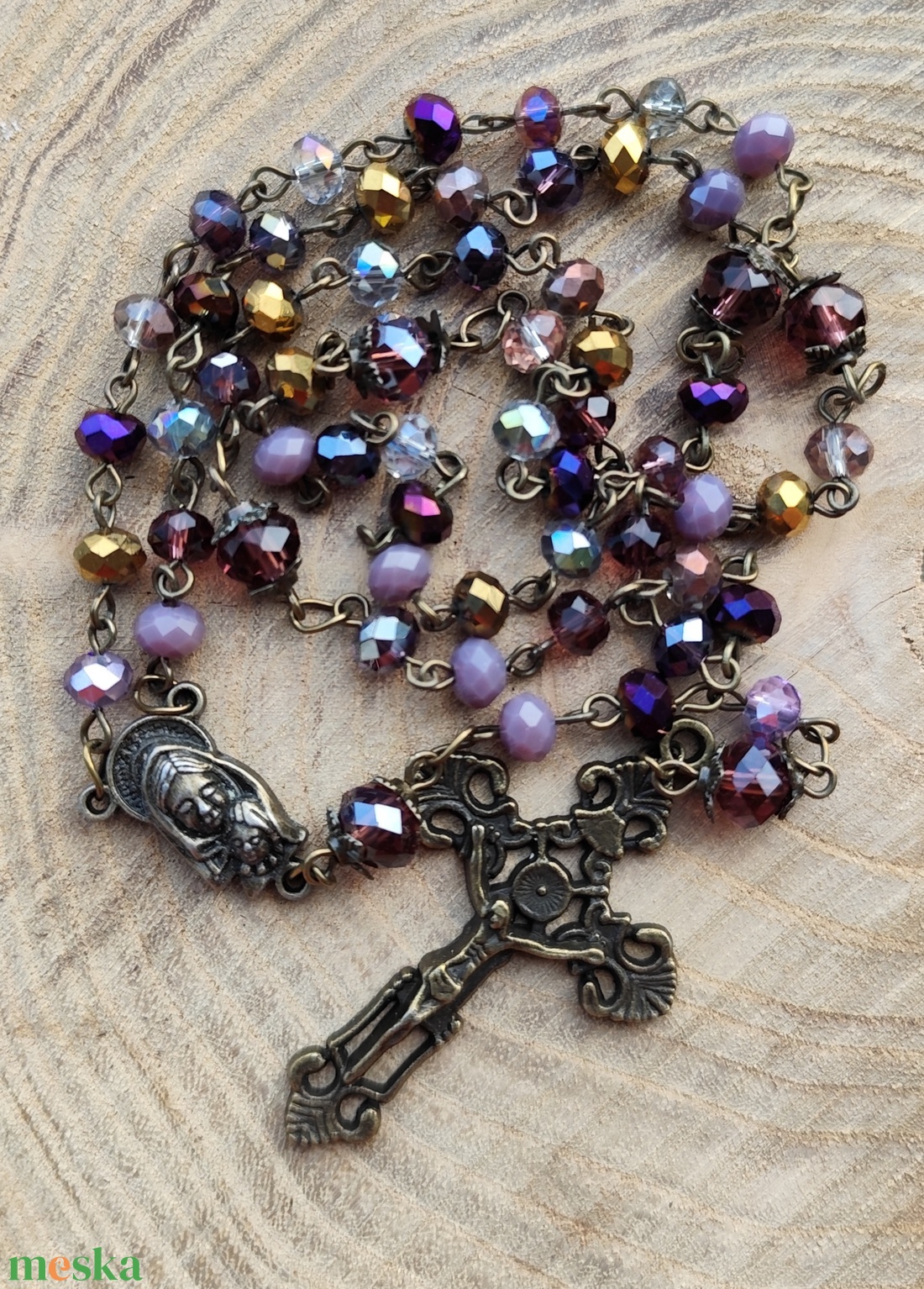 Lila és bronz rózsafüzér  - otthon & életmód - vallás - lánc & füzér - Meska.hu