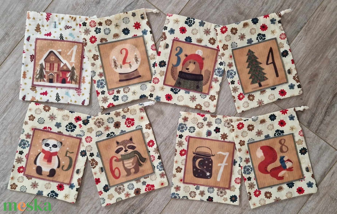 Adventi naptár,zsák,számozott mintával - karácsony - adventi díszek - adventi naptár - Meska.hu