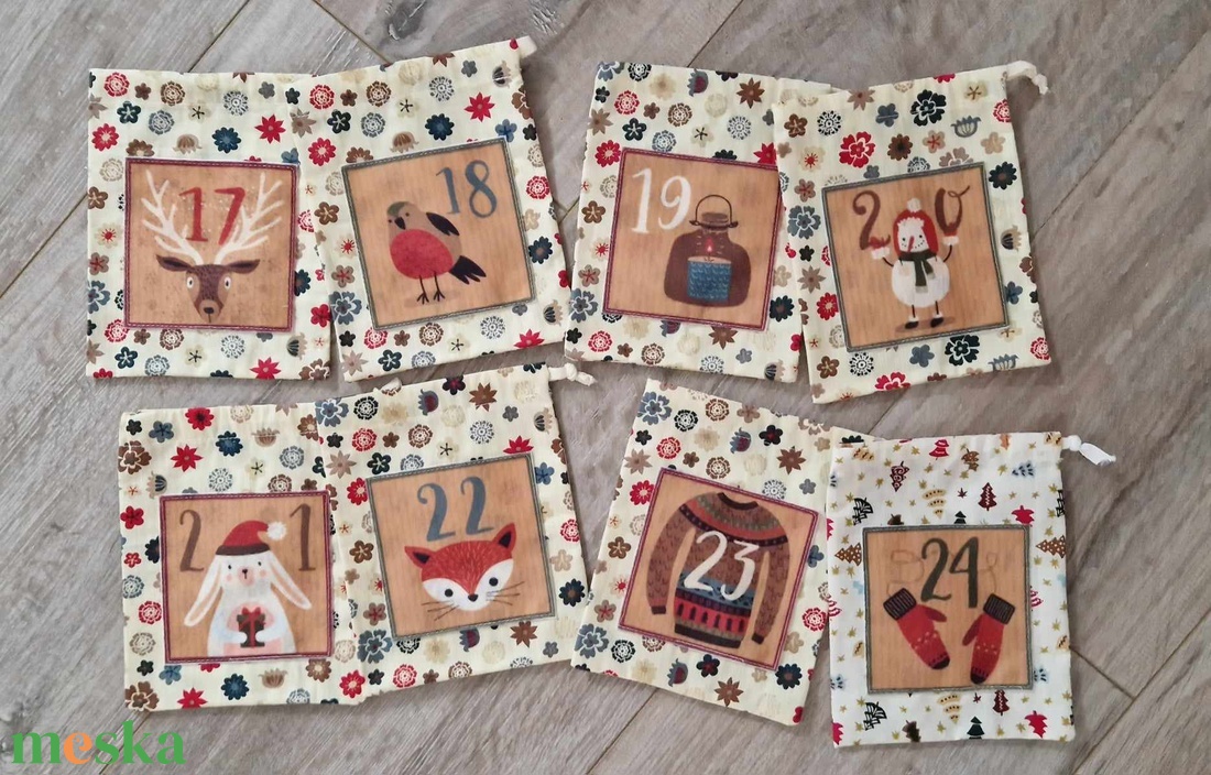 Adventi naptár,zsák,számozott mintával - karácsony - adventi díszek - adventi naptár - Meska.hu