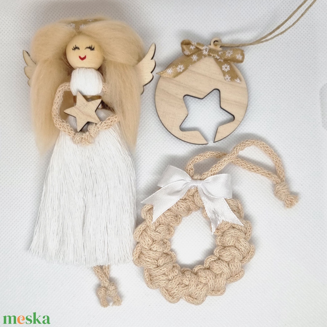 Karácsonyi angyal szett - karácsony - karácsonyi lakásdekoráció - karácsonyfadíszek - Meska.hu