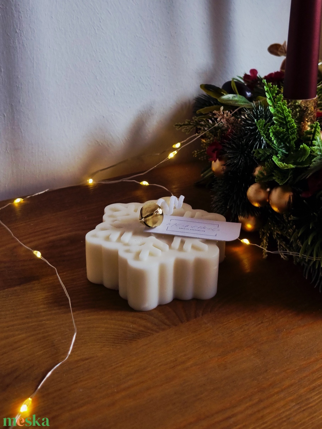 Szójaviasz hópehely gyertya - karácsony - adventi díszek - adventi gyertyadíszek és koszorúdíszek - Meska.hu
