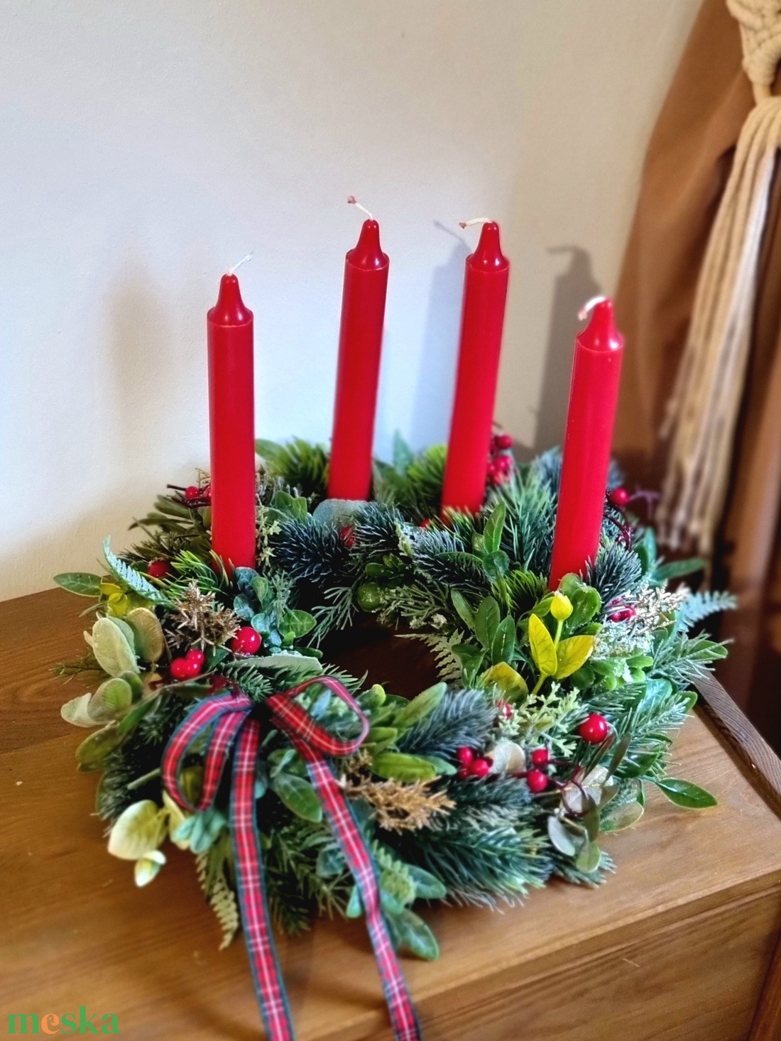 Piros-zöld adventi koszorú - karácsony - adventi díszek - adventi koszorú - Meska.hu
