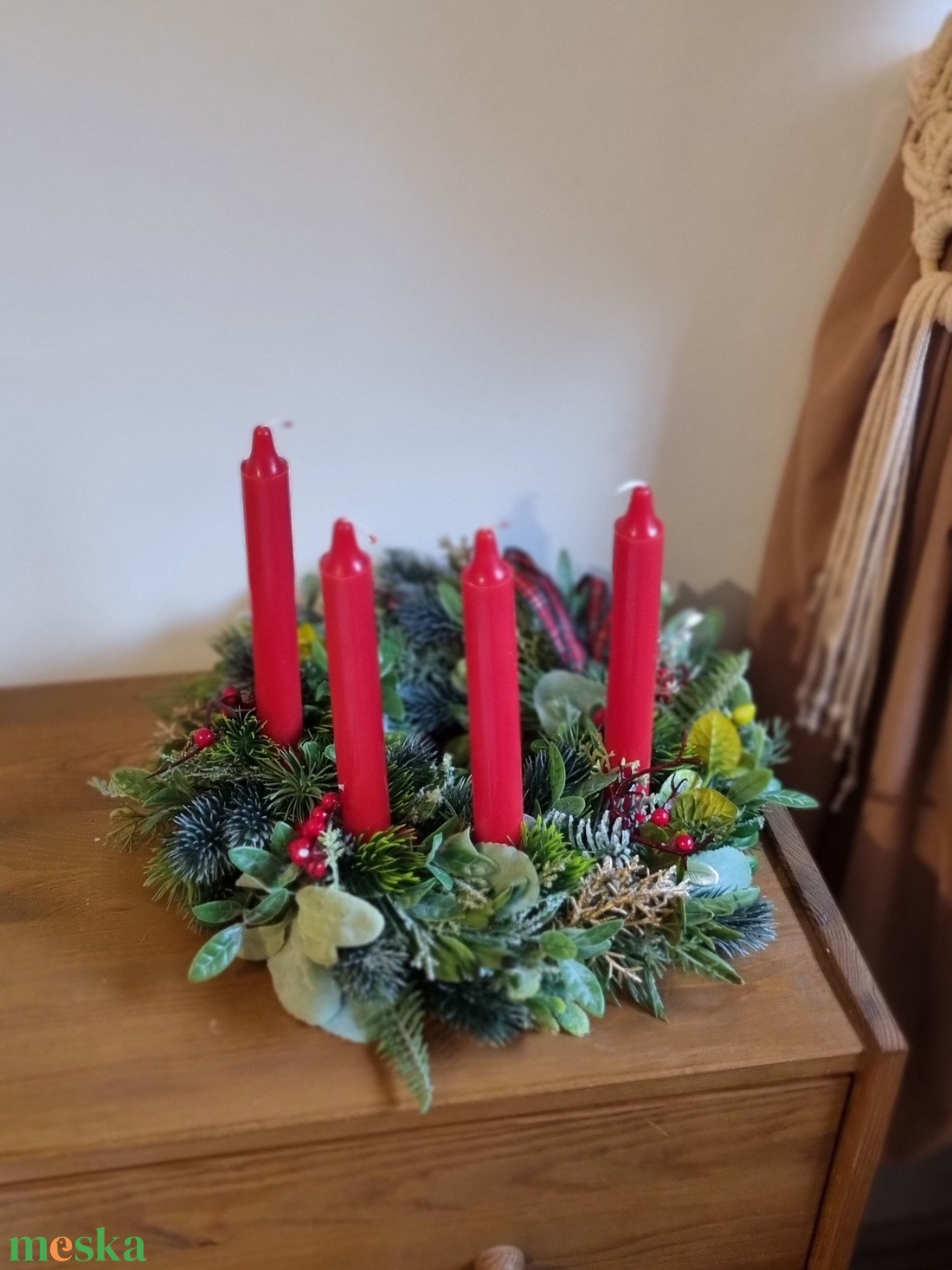 Piros-zöld adventi koszorú - karácsony - adventi díszek - adventi koszorú - Meska.hu