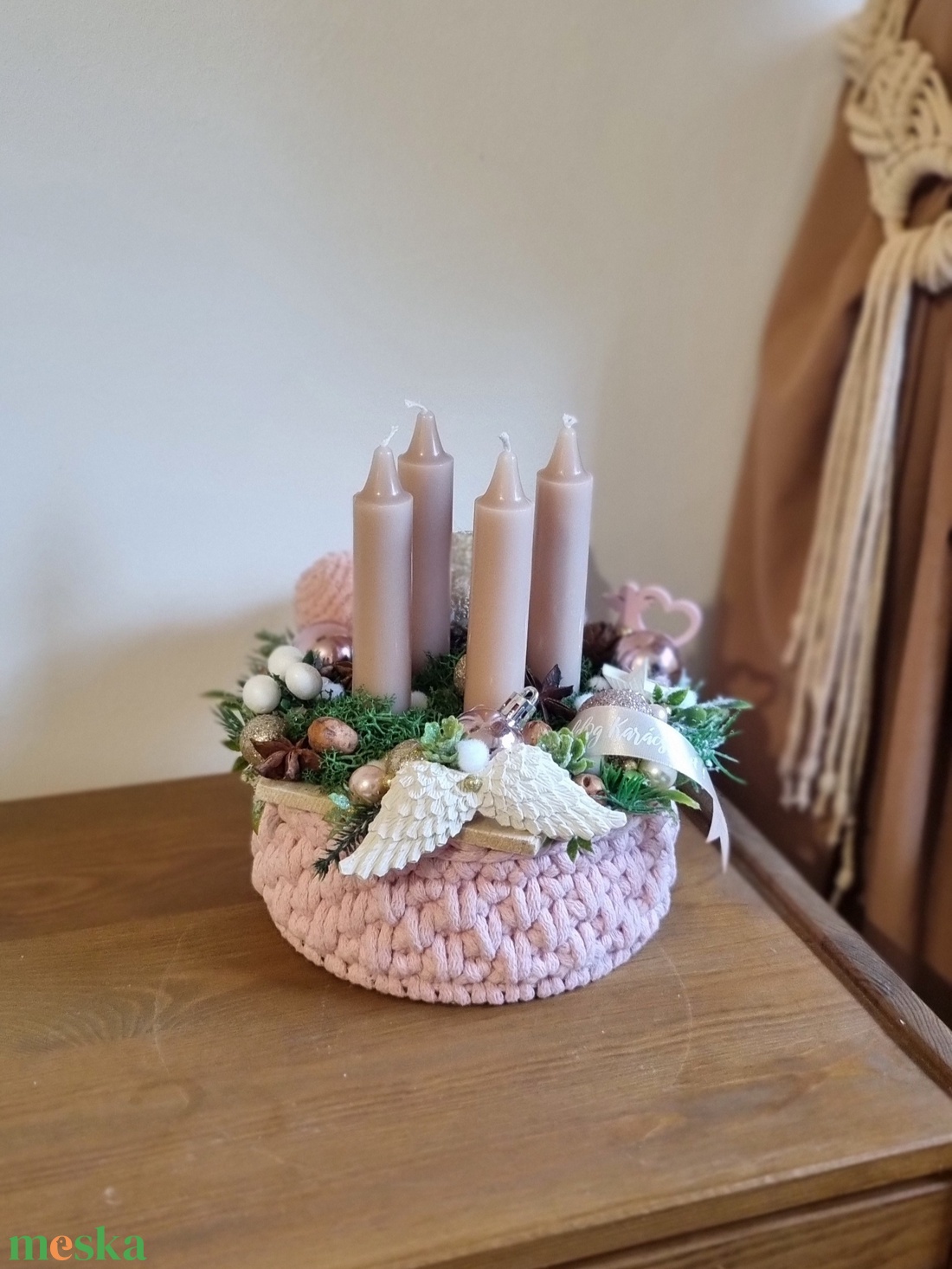 Horgolt alapú adventi asztaldísz - karácsony - adventi díszek - adventi asztaldísz - Meska.hu