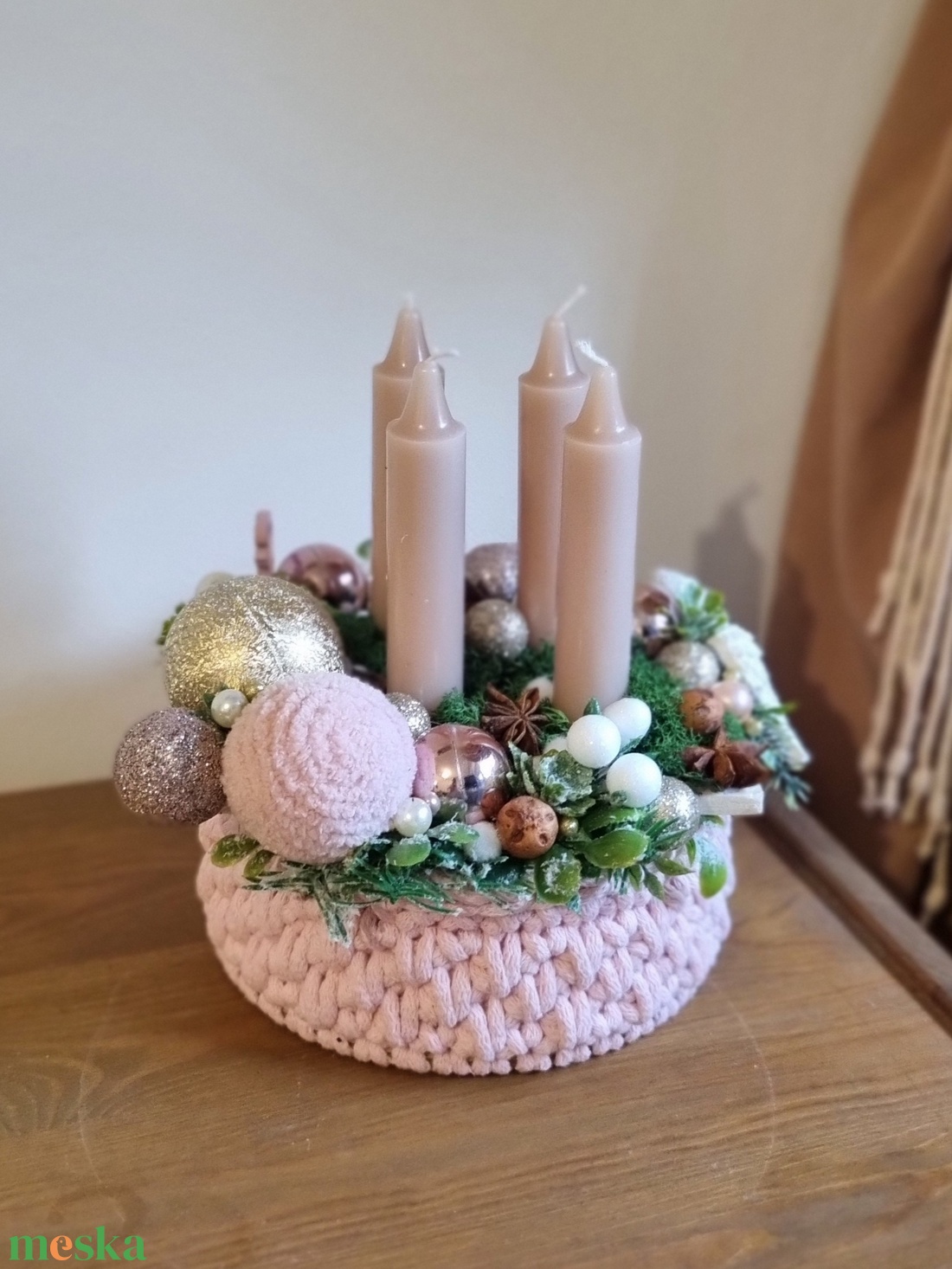 Horgolt alapú adventi asztaldísz - karácsony - adventi díszek - adventi asztaldísz - Meska.hu