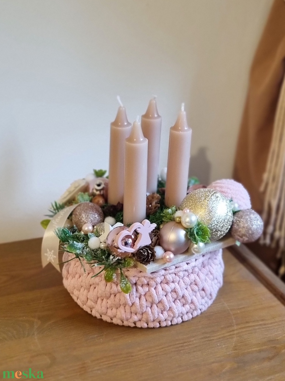 Horgolt alapú adventi asztaldísz - karácsony - adventi díszek - adventi asztaldísz - Meska.hu