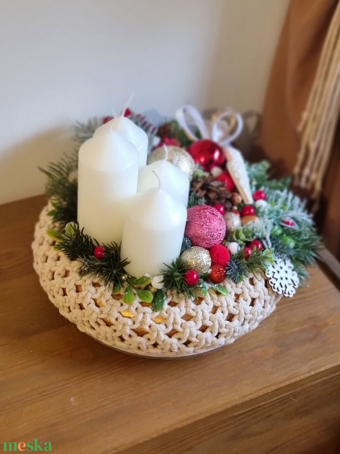 Makramé alapú adventi koszorú - karácsony - adventi díszek - adventi koszorú - Meska.hu