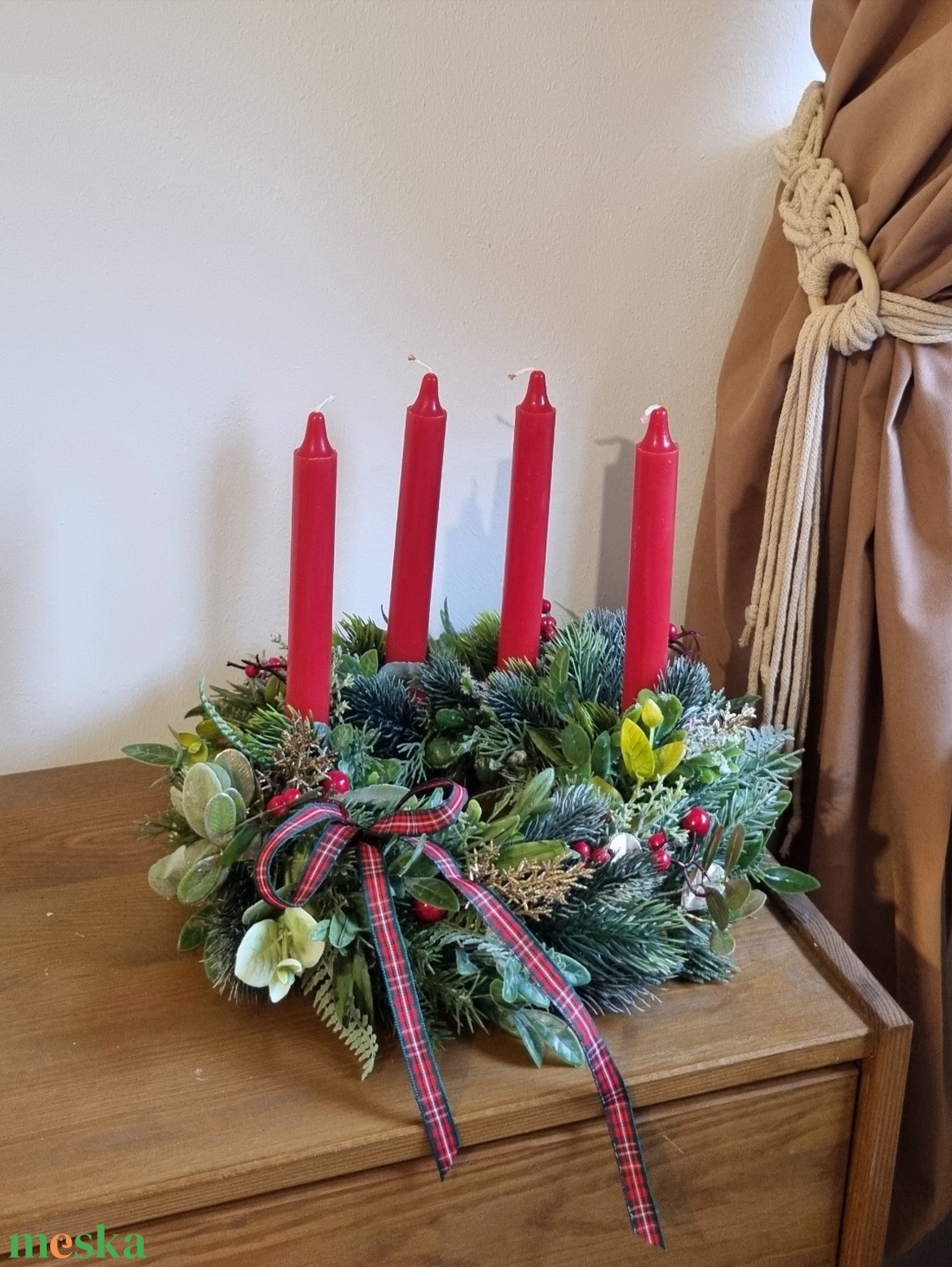 Piros-zöld adventi koszorú - karácsony - adventi díszek - adventi koszorú - Meska.hu