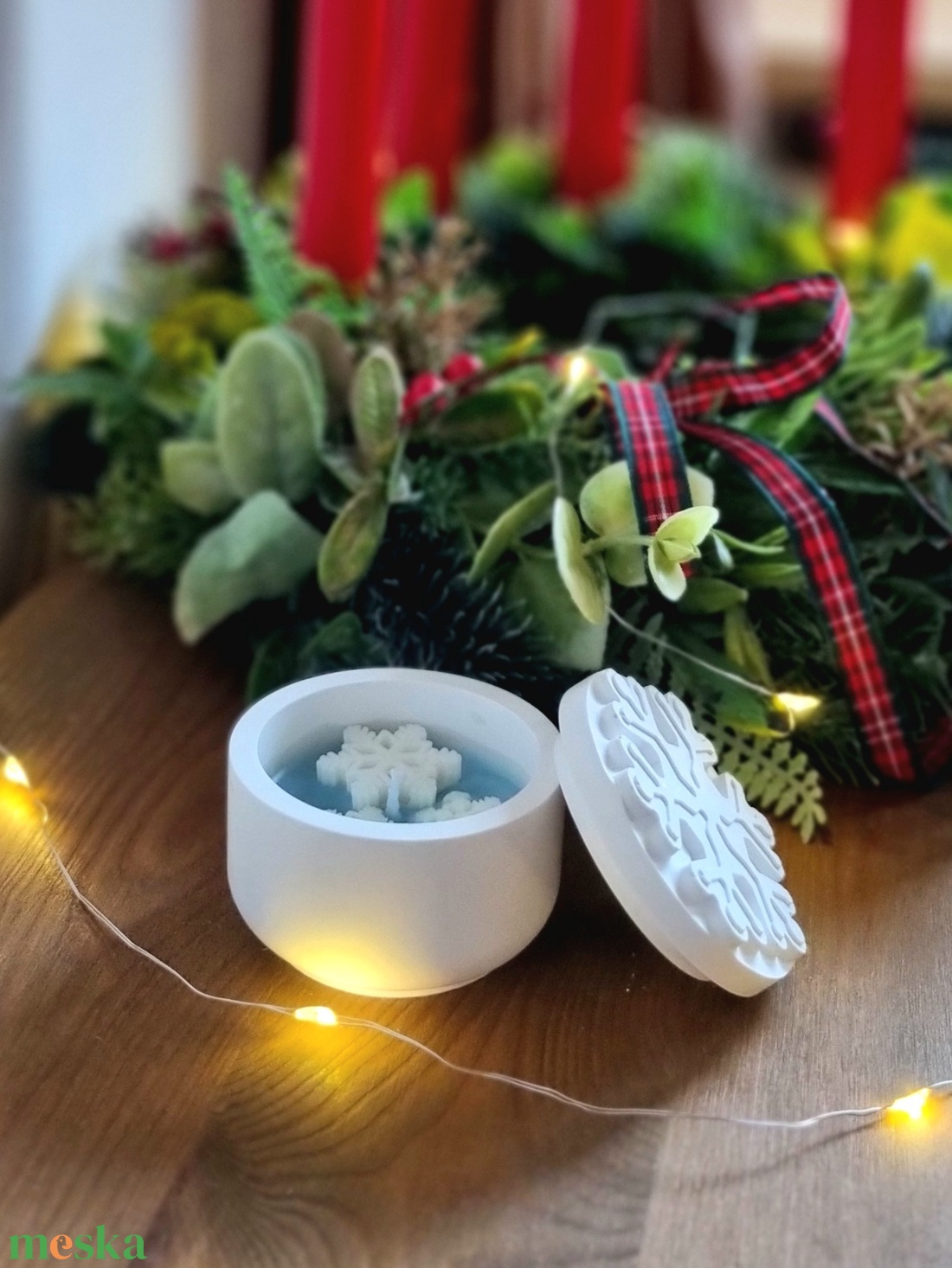 Hópihés kerámia mécsestartó - karácsony - karácsonyi lakásdekoráció - karácsonyi illatgyertya, mécses - Meska.hu