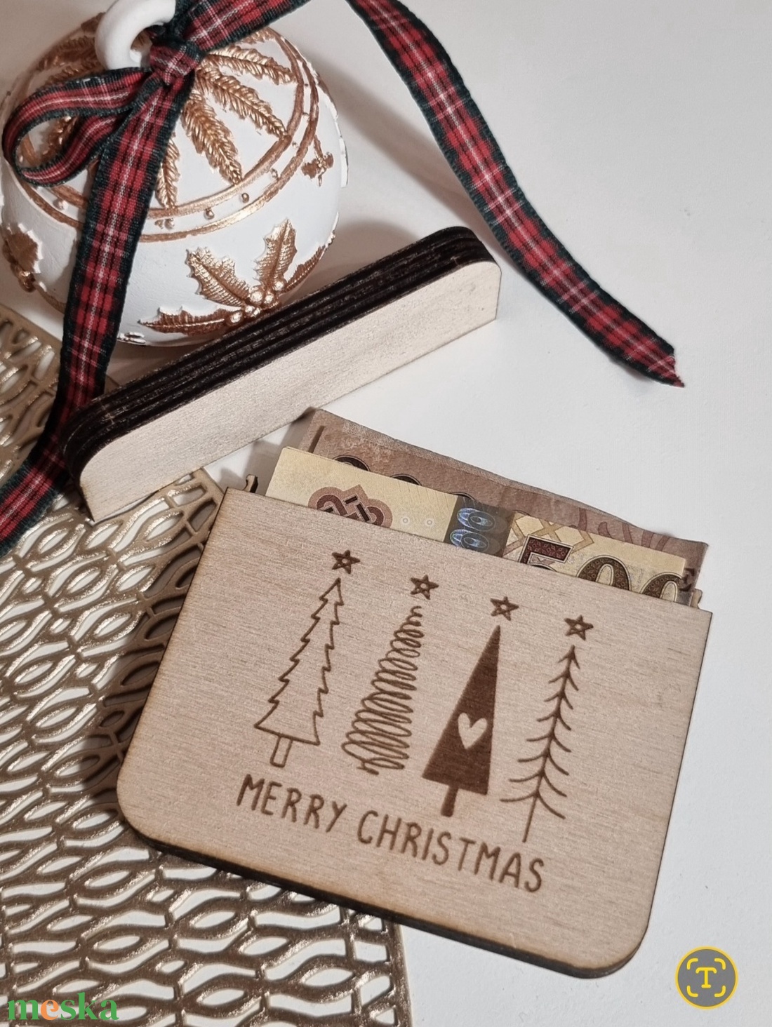 Karácsonyi fenyős pénzátadó - karácsony - karácsonyi ajándékozás - karácsonyi ajándékcsomagolás - Meska.hu