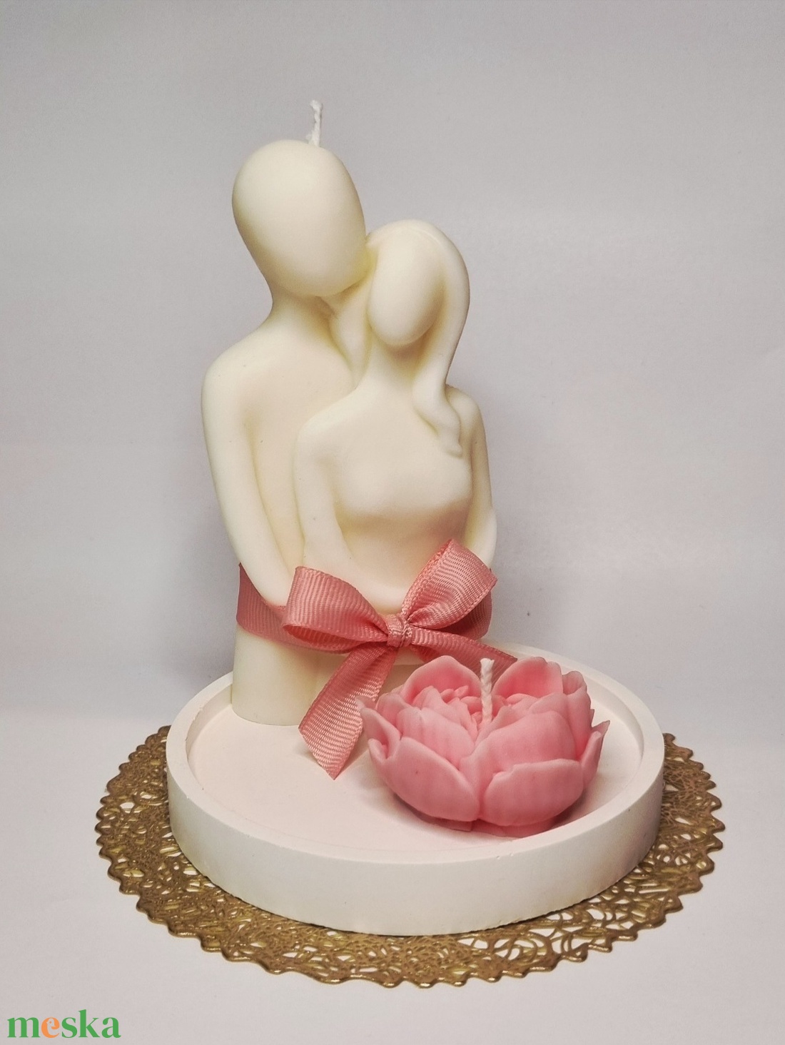 Szerelmespár gyertyaszett szív alakú rózsa gyertyával  - esküvő - emlék & ajándék - nászajándék - ceremónia szett - Meska.hu