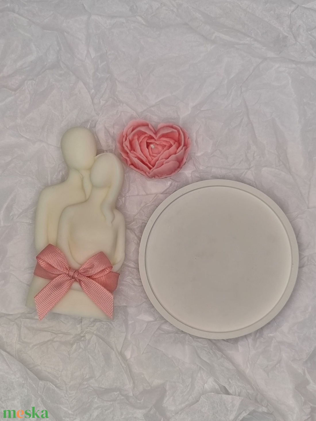 Szerelmespár gyertyaszett szív alakú rózsa gyertyával  - esküvő - emlék & ajándék - nászajándék - ceremónia szett - Meska.hu