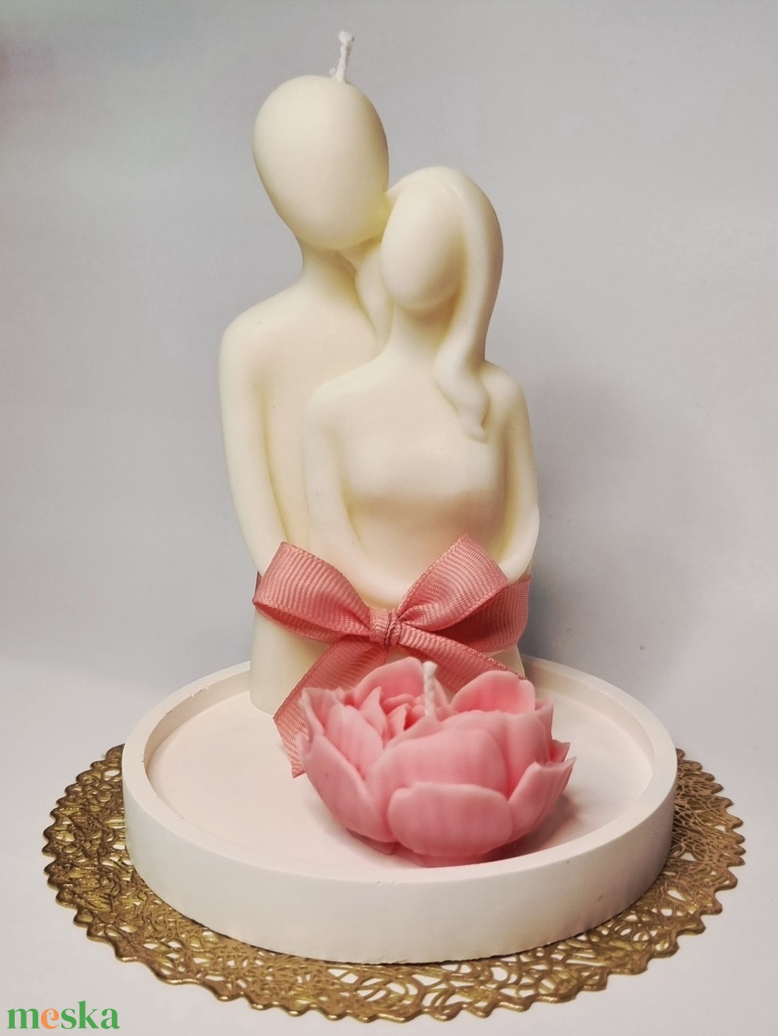 Szerelmespár gyertyaszett szív alakú rózsa gyertyával  - esküvő - emlék & ajándék - nászajándék - ceremónia szett - Meska.hu