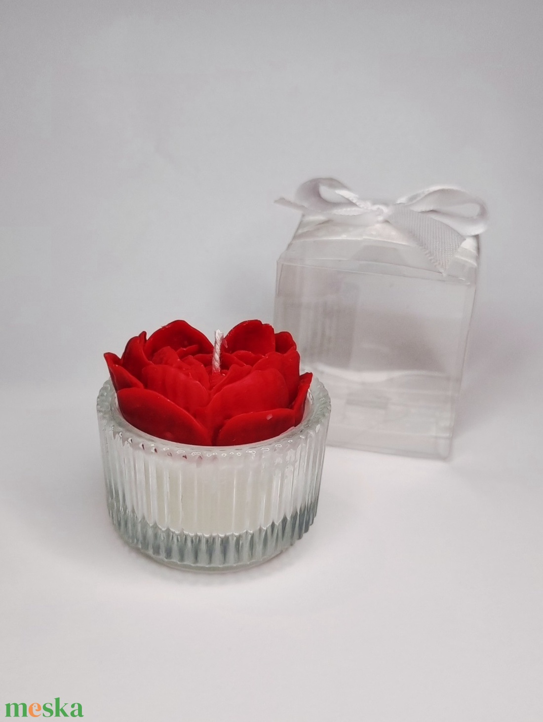 Szív alakú rózsa szójaviasz mécses - esküvő - emlék & ajándék - köszönőajándék - Meska.hu