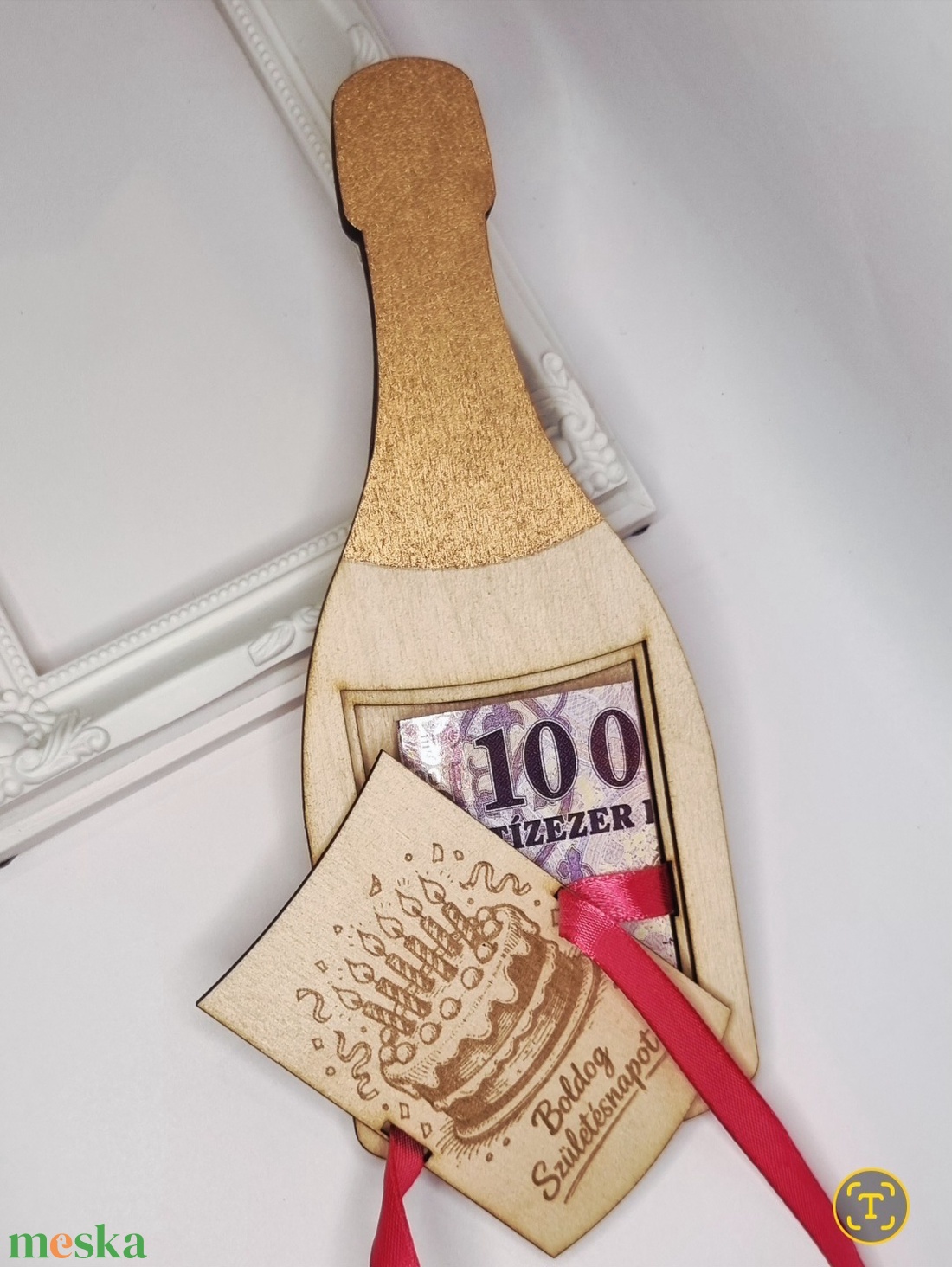 Pezsgős üveg formájú pénzátadó - otthon & életmód - papír, írószer - ajándékozás kellékei - pénzátadó doboz - Meska.hu