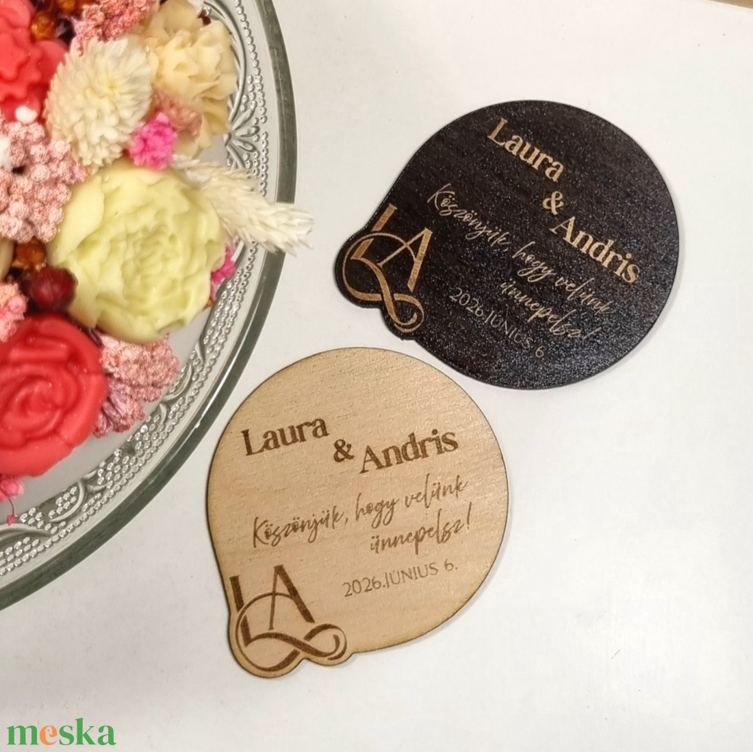 Fa hűtőmágnes esküvői köszönetajándék - esküvő - emlék & ajándék - köszönőajándék - Meska.hu