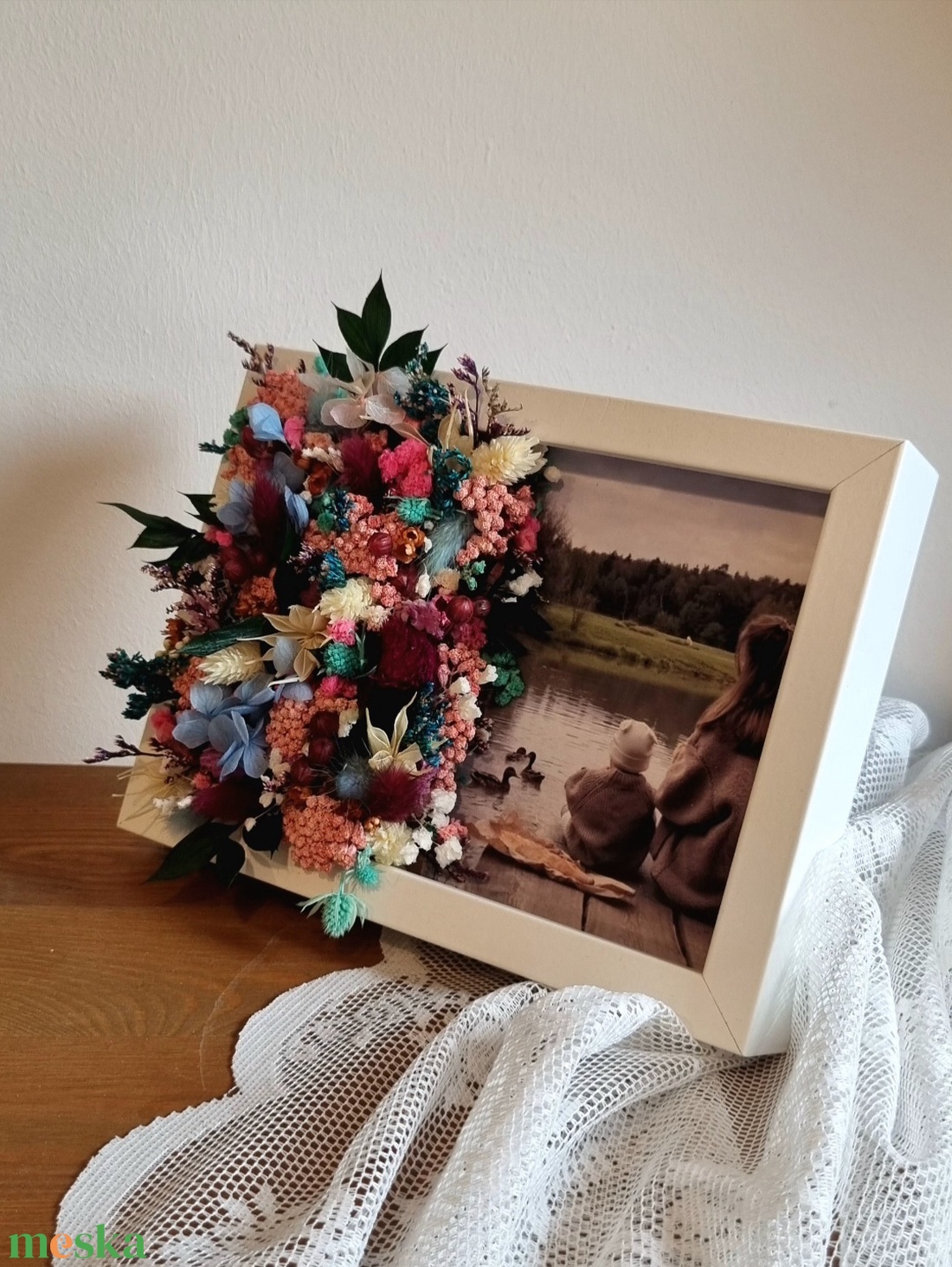 Szülőköszöntő ajándék � Szárított virágos képkeret közös fotóval - esküvő - emlék & ajándék - szülőköszöntő ajándék - Meska.hu