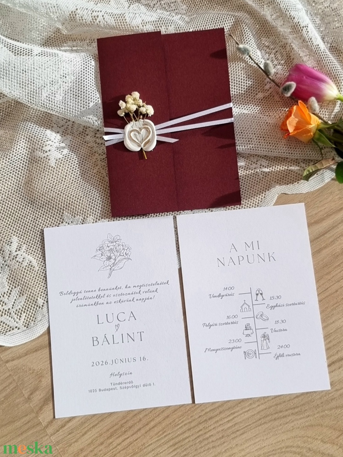 Bordó borítós meghívó - esküvő - meghívó & kártya - meghívó - Meska.hu