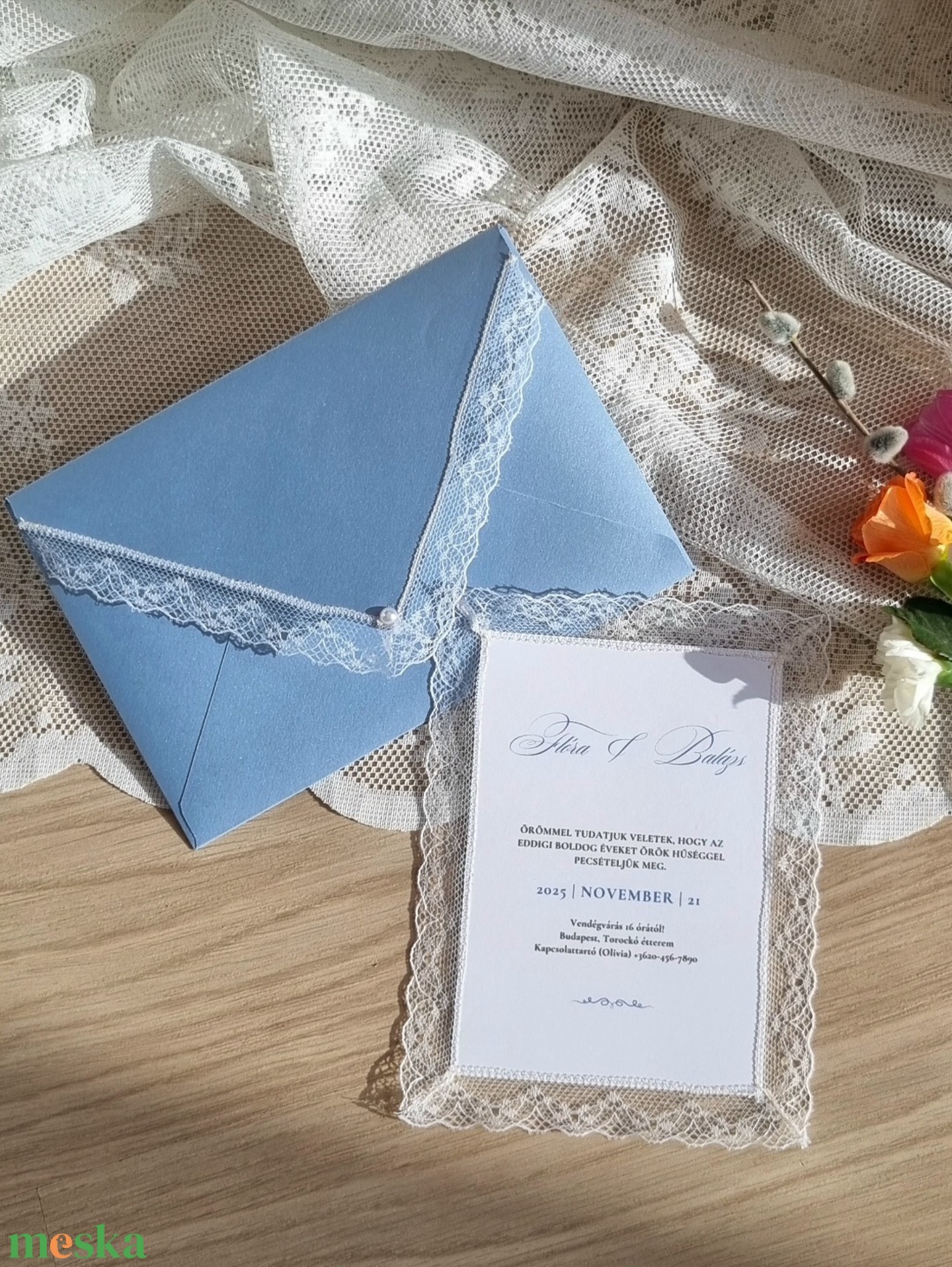 Romantikus csipkeszegélyes meghívó - esküvő - meghívó & kártya - meghívó - Meska.hu